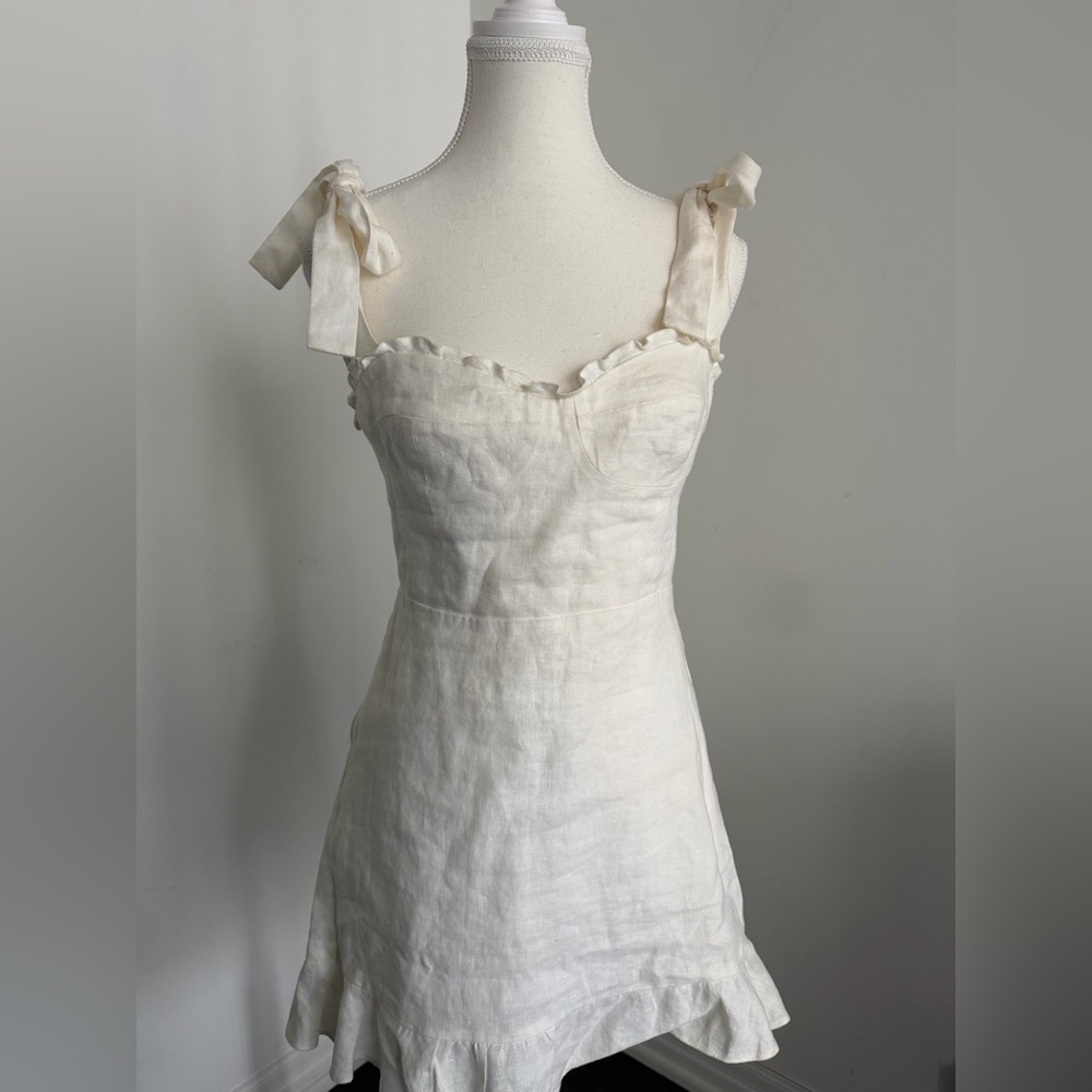 Reformation Ivory Tie-Strap Linen Dress